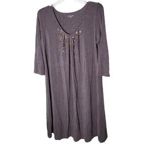Eileen‎ Fisher Shirt Dress Size Medium Gray V-Neck 3/4 Sleeve Casual Beaded